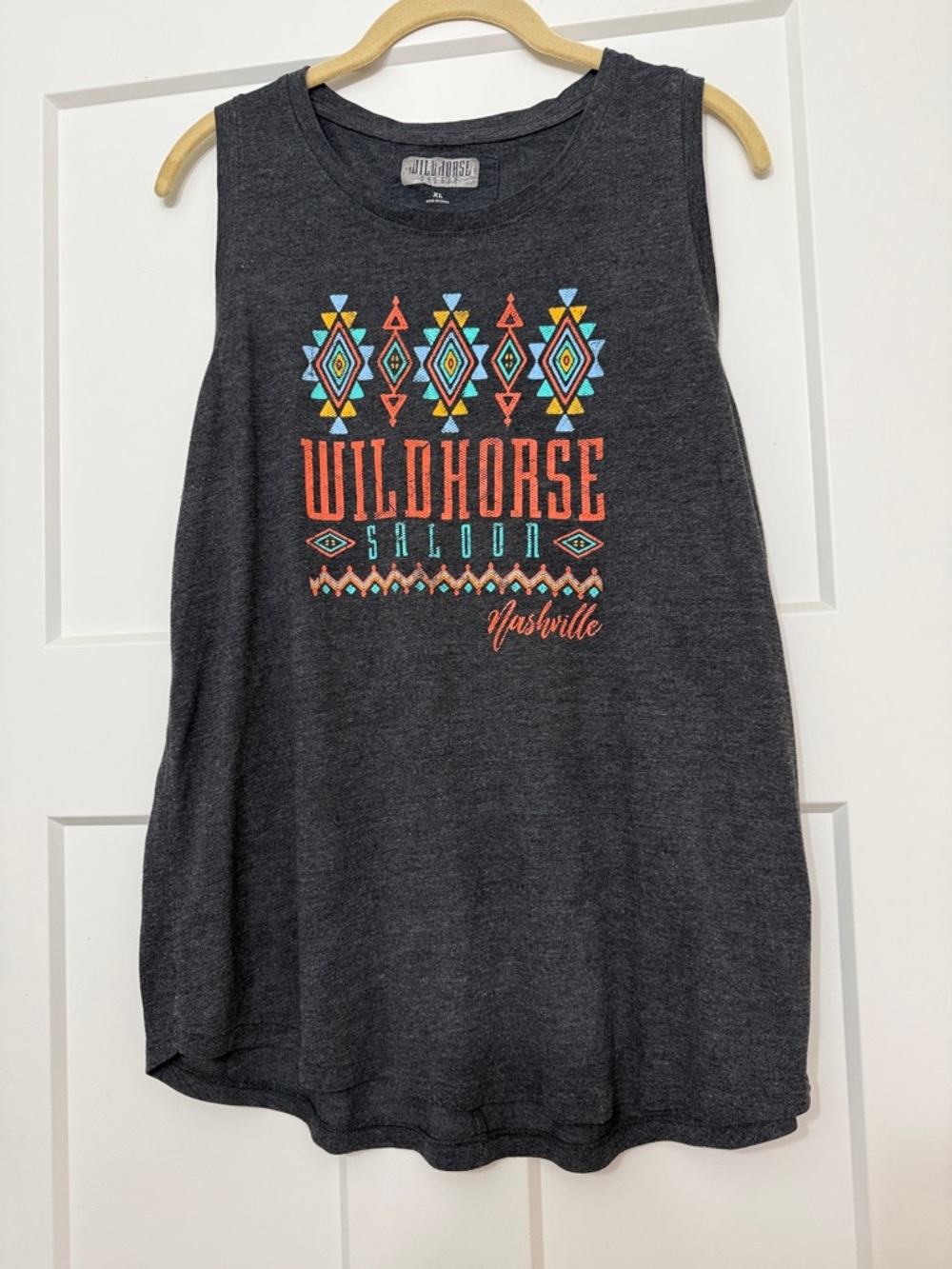Wildhorse Saloon Graphic Tank Top - Charcoal with Turquoise & Coral Print